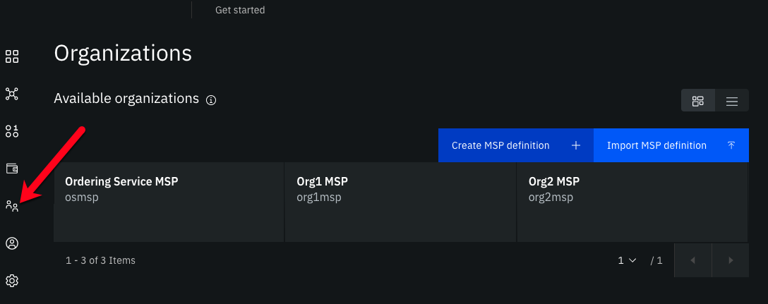 Figure 1. Fabric Operatons Console organizations tab